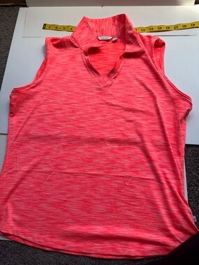 Lady Hagen Neon Coral Pink Sleeveless Polo Tank